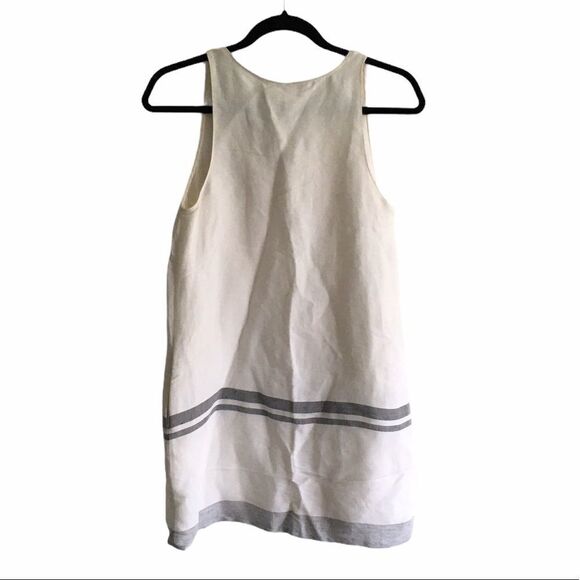 RAG & BONE Linen Sleeveless Mini Shift Dress Stripe Leather Trim Cream Black 2 - Picture 5 of 6